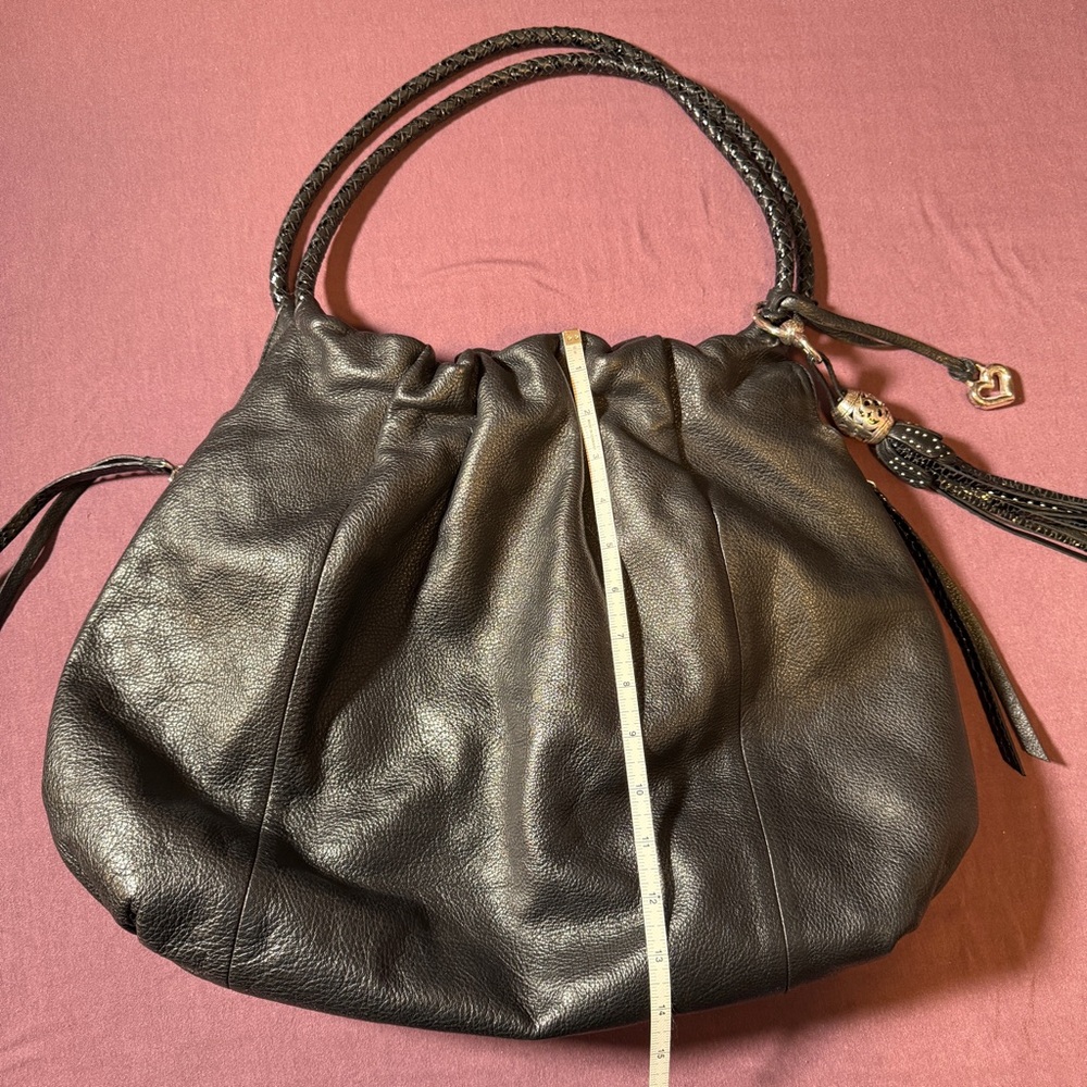 Brighton Garbo Leather Black/Dark Gray Hobo Shoulder Purse Bag - Picture 4 of 8